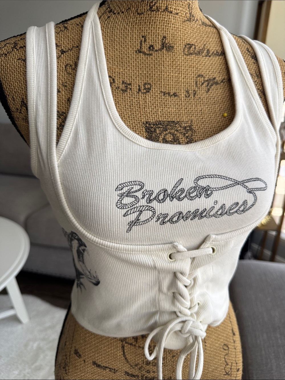 Broken Promises Lace-Up Ivory Tank Top - Picture 3 of 7